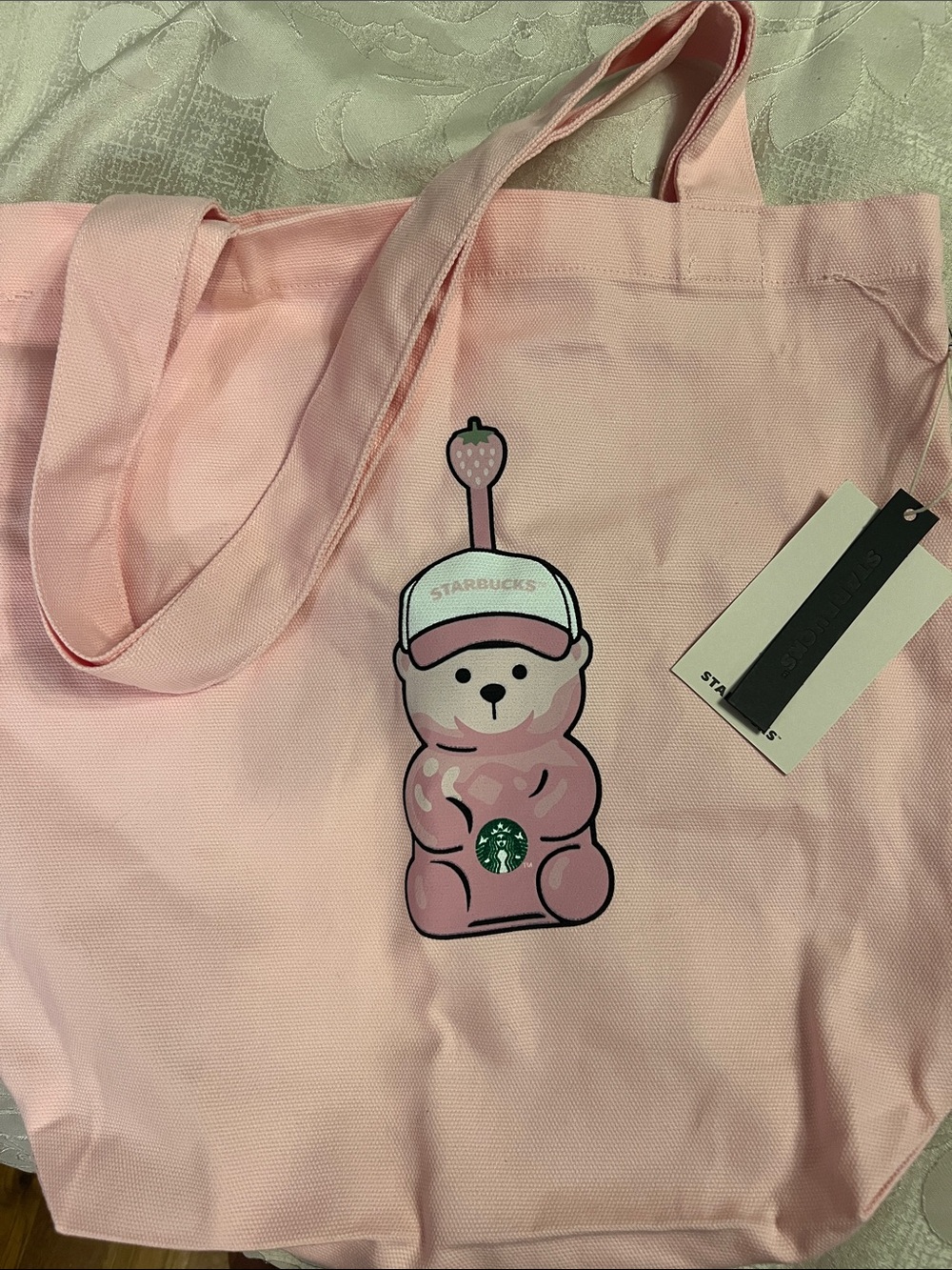 Starbucks Pink Strawberry Bear Canvas Tote